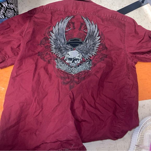 Harley Davidson Maroon Button Down Short Sleeve Shirt Biker Core Med 26l C19 Men - Picture 3 of 3